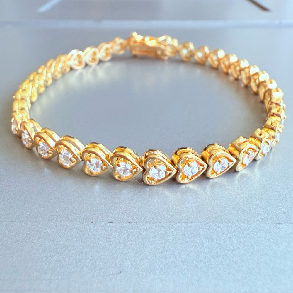 18K Vermeil Heart 8.15 TCW Cubic Zirconia 925 Sterling Silver Tennis Bracelet - Picture 1 of 8